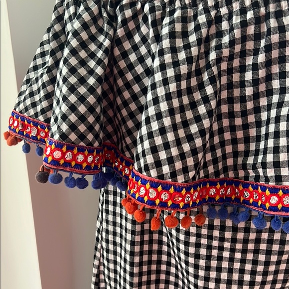 A&B Gingham Off-Shoulder Dress with Pom Pom Trim - Picture 7 of 8
